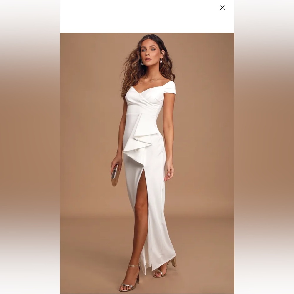 Lulus Mi Amor Ivory Off-the-Shoulder Maxi Dress size L